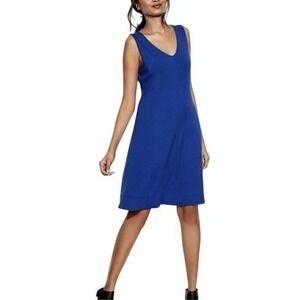 EILEEN FISHER Navy‎ V-Neck Sleeveless Stretch Knit A-Line Tank Dress M